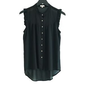 Black Sheer Whimsygoth Ruffle Sleeveless Blouse - Gold Color Buttons